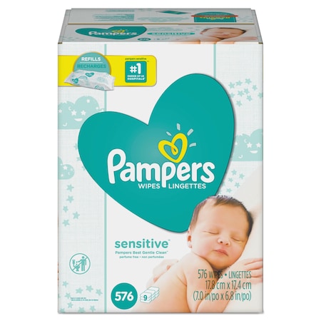 Pampers Sensitive Baby Wipes, White, Cotton, Unscented, 64 Wipes, PK9 88529